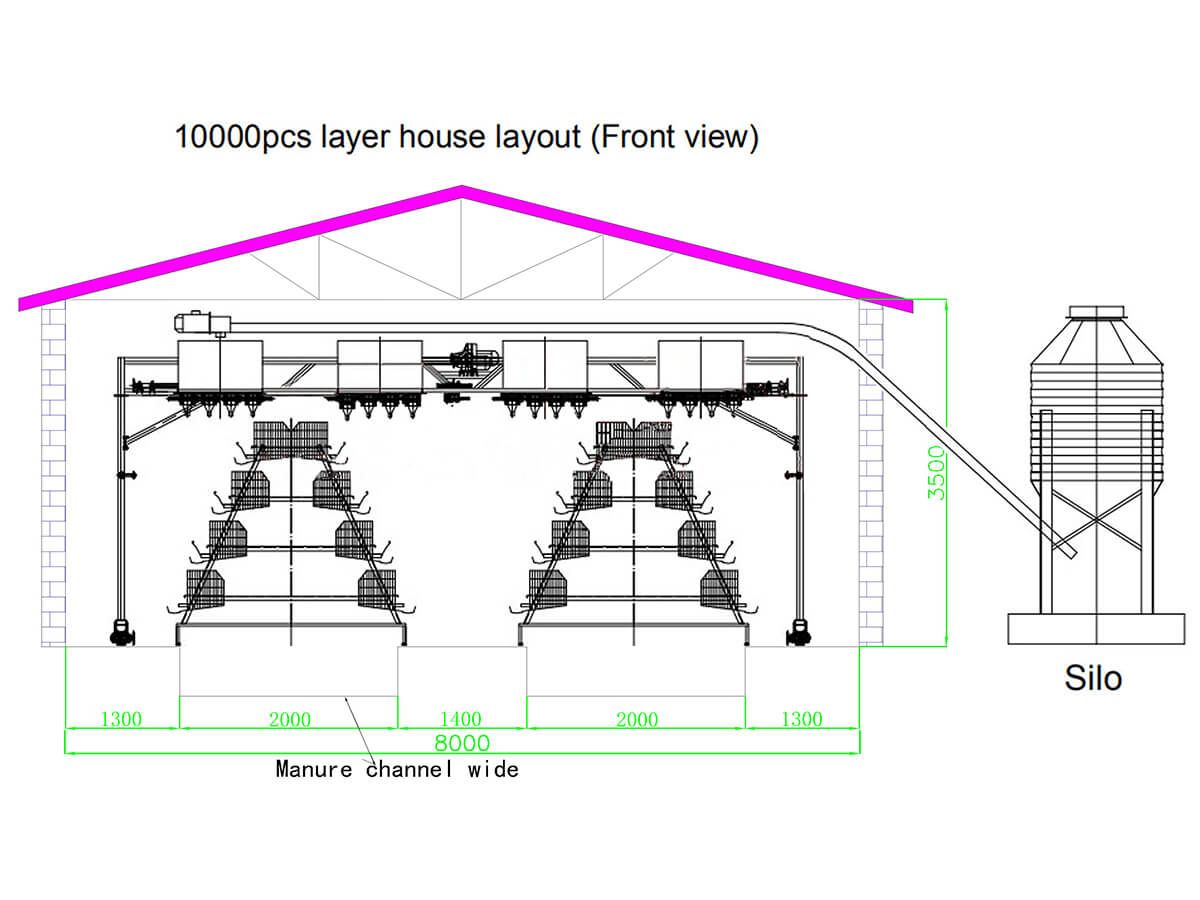 CAD layout plan for a 10,000 bird layer house